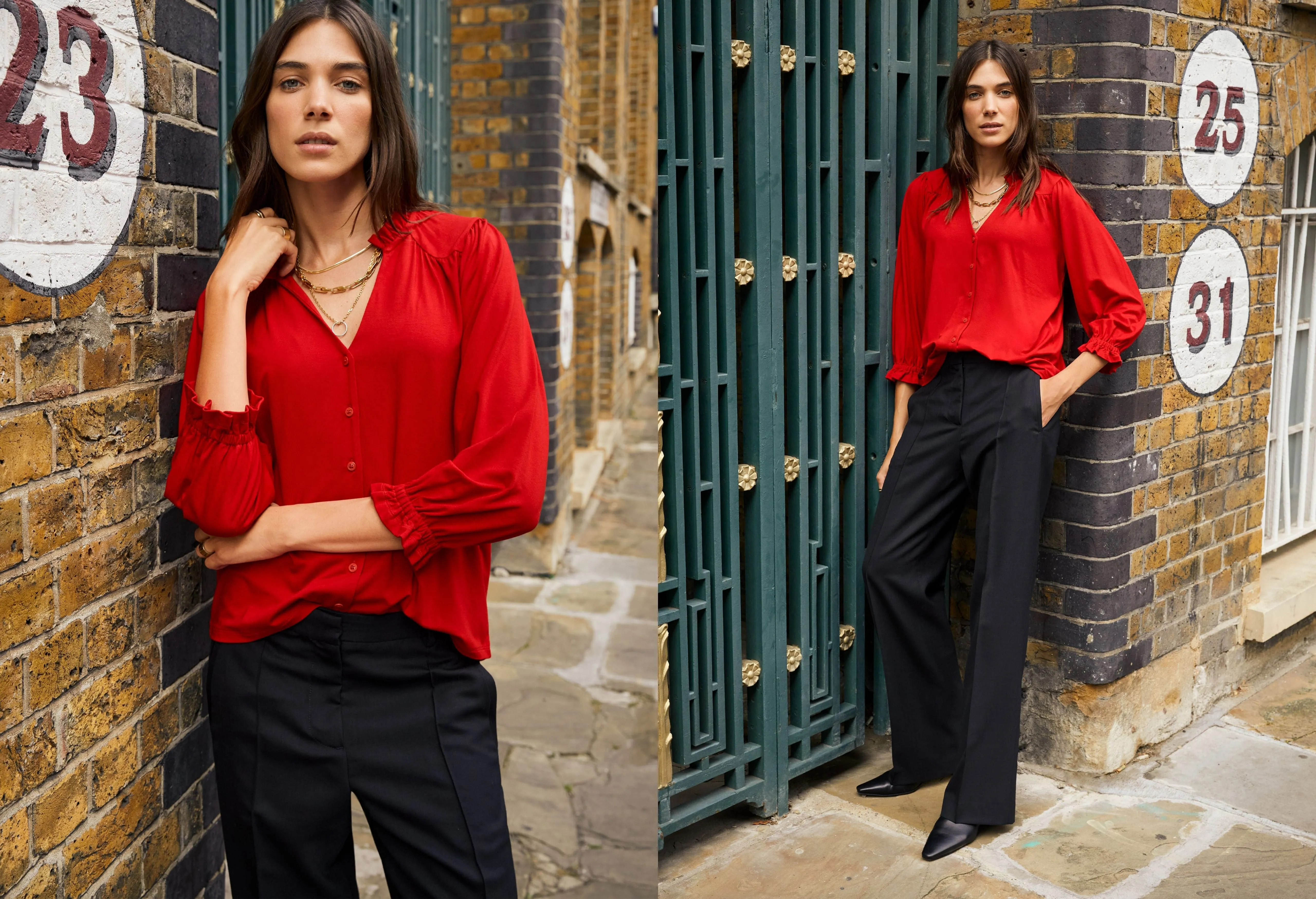 Annie LENZING™ ECOVERO™ Ruffle Collar Blouse | Crimson Red