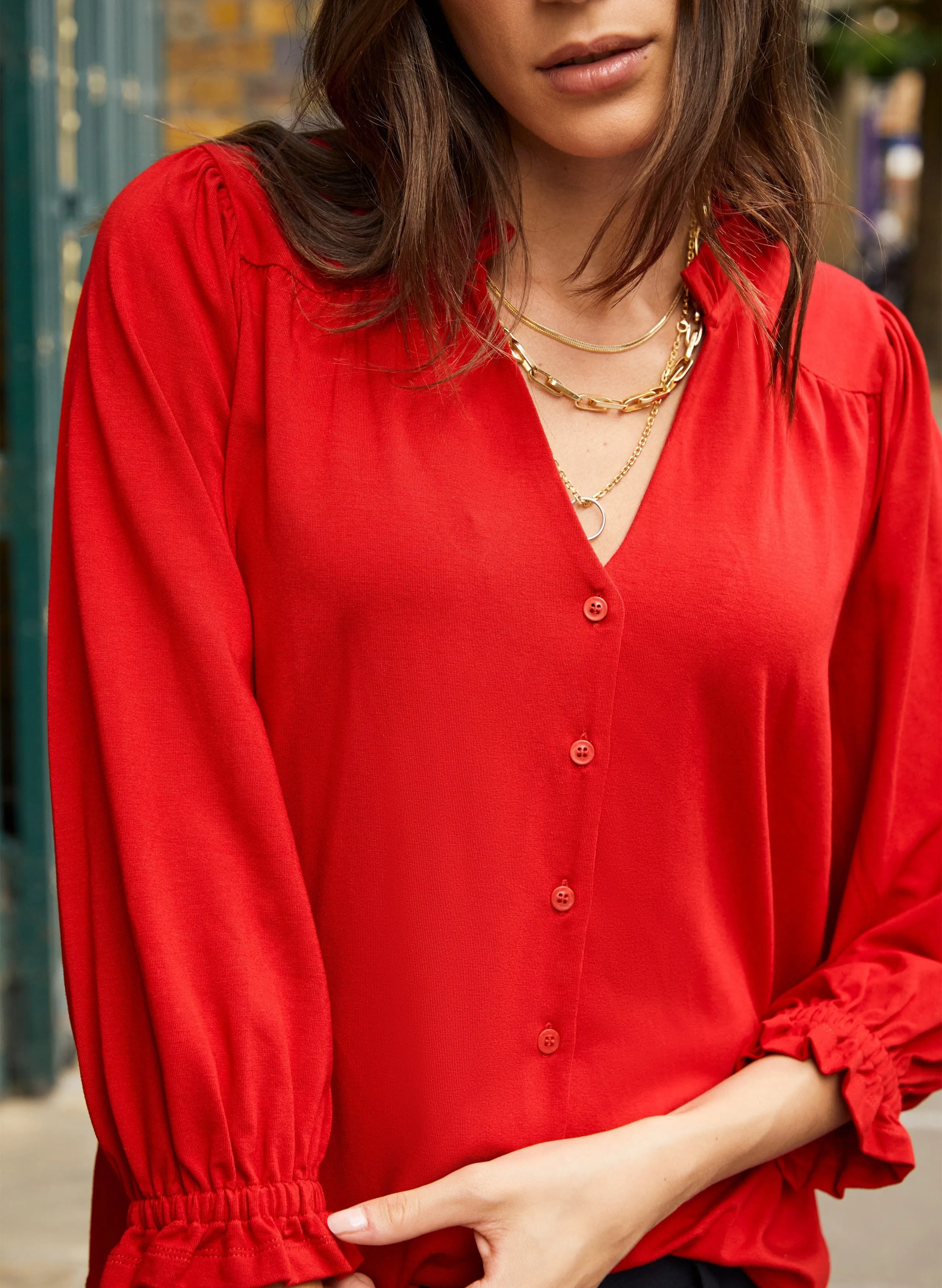 Annie LENZING™ ECOVERO™ Ruffle Collar Blouse | Crimson Red