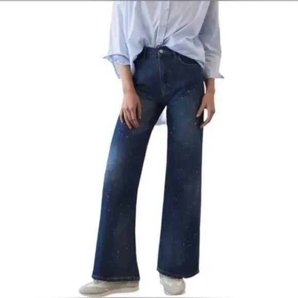 Anthropologie Pilcro Annie Wide Leg Ultra High Rise Paint Splatter Jean 27