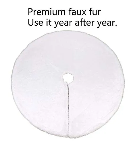 AOGU 48 Inch Faux Fur Christmas Tree Skirt White Plush Skirt for Merry Christmas Party Christmas Tree Decoration