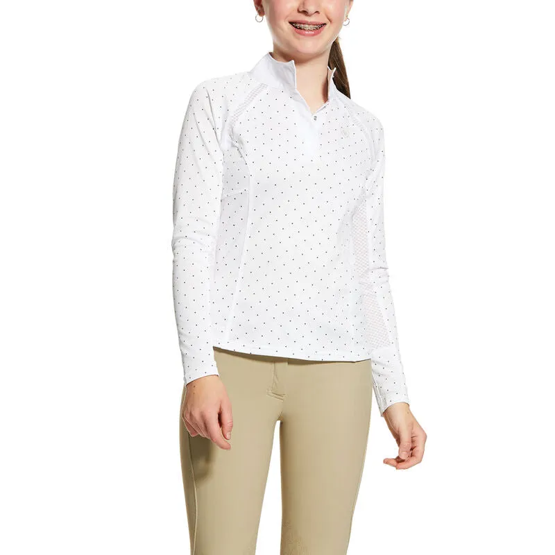 Ariat Girls Sunstopper Pro 2.0 1/4 Zip Show Shirt White/Plum Grey Dot