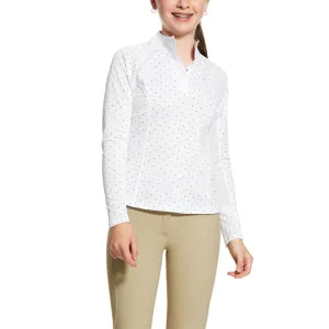 Ariat Girls Sunstopper Pro 2.0 1/4 Zip Show Shirt White/Plum Grey Dot