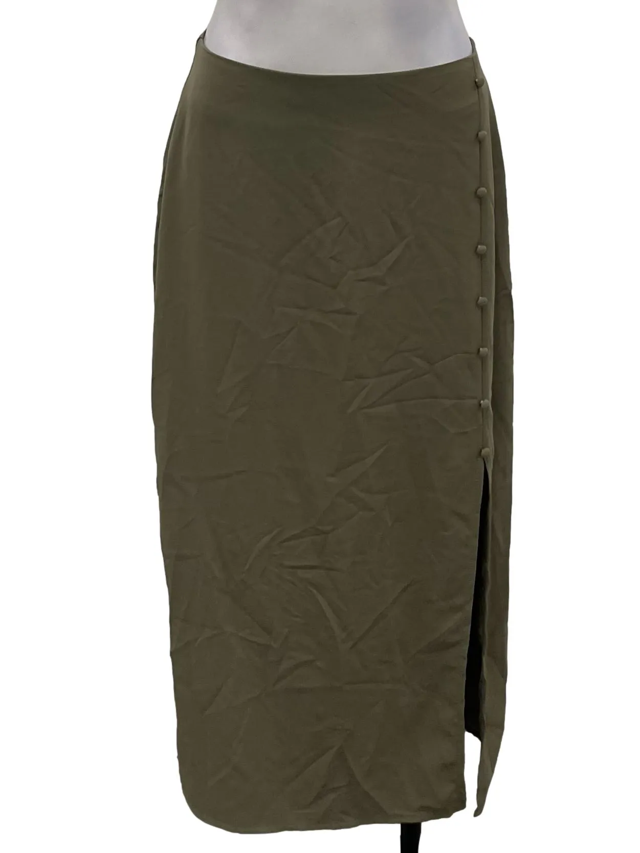 Army Green Side Button Down Midi Skirt