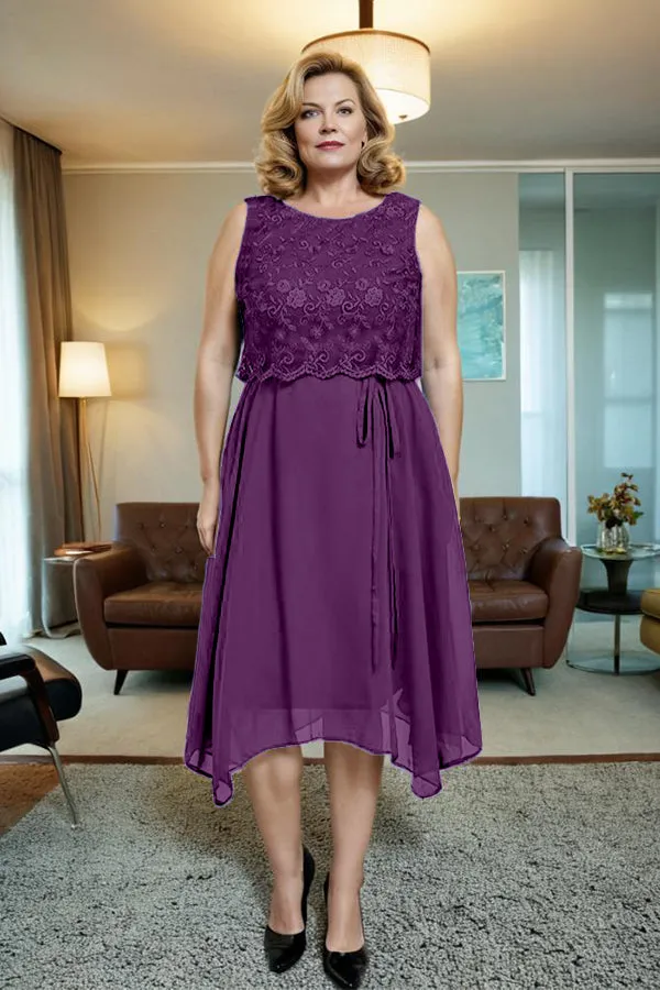 Asymmetrical Sleeveless Lace Overlay Chiffon Mother of the Bride Dress