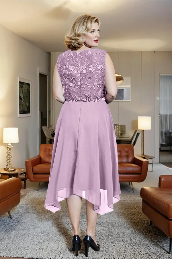 Asymmetrical Sleeveless Lace Overlay Chiffon Mother of the Bride Dress