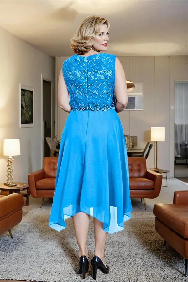 Asymmetrical Sleeveless Lace Overlay Chiffon Mother of the Bride Dress