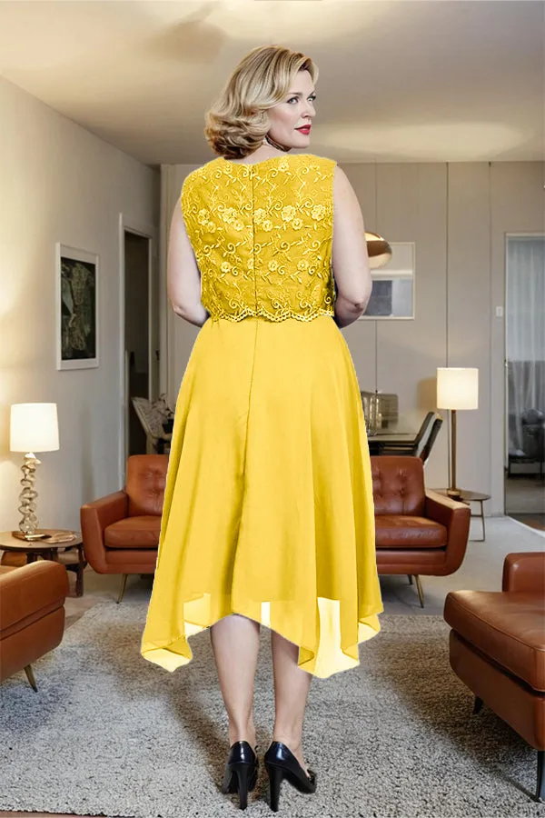Asymmetrical Sleeveless Lace Overlay Chiffon Mother of the Bride Dress