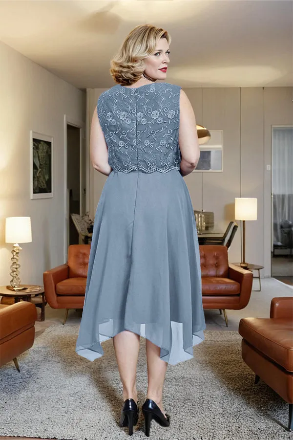 Asymmetrical Sleeveless Lace Overlay Chiffon Mother of the Bride Dress