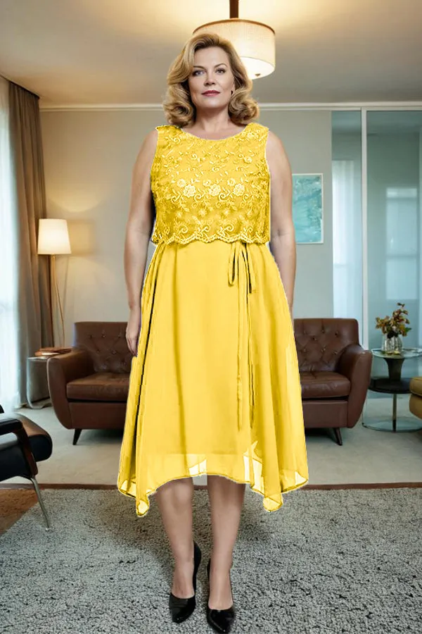 Asymmetrical Sleeveless Lace Overlay Chiffon Mother of the Bride Dress