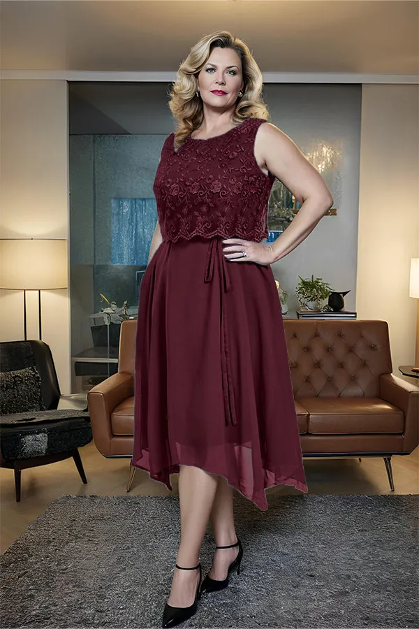 Asymmetrical Sleeveless Lace Overlay Chiffon Mother of the Bride Dress