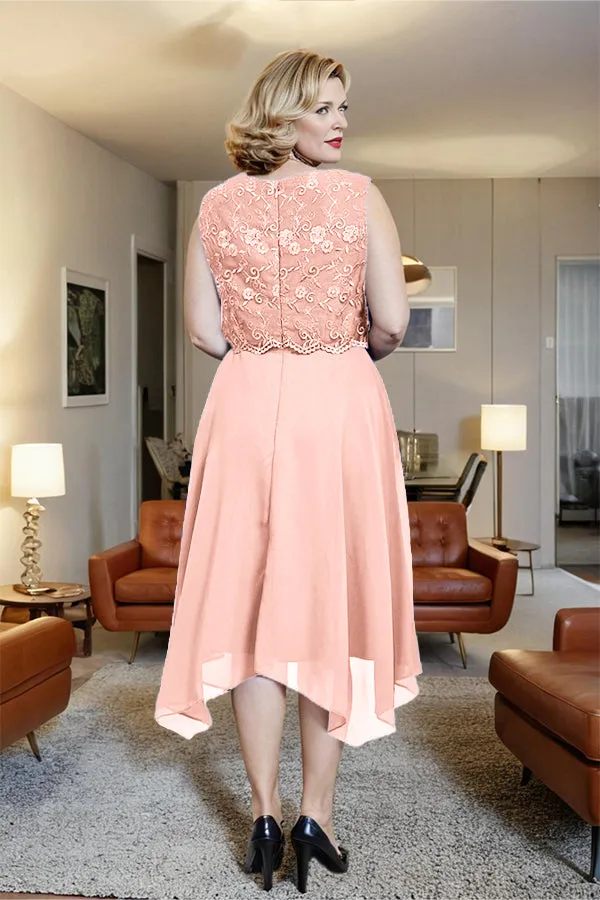 Asymmetrical Sleeveless Lace Overlay Chiffon Mother of the Bride Dress