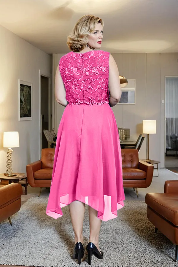 Asymmetrical Sleeveless Lace Overlay Chiffon Mother of the Bride Dress