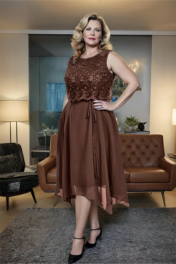 Asymmetrical Sleeveless Lace Overlay Chiffon Mother of the Bride Dress