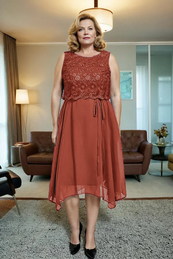 Asymmetrical Sleeveless Lace Overlay Chiffon Mother of the Bride Dress