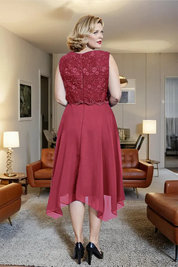 Asymmetrical Sleeveless Lace Overlay Chiffon Mother of the Bride Dress