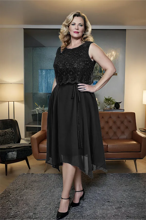 Asymmetrical Sleeveless Lace Overlay Chiffon Mother of the Bride Dress