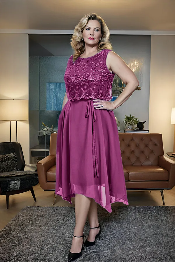 Asymmetrical Sleeveless Lace Overlay Chiffon Mother of the Bride Dress