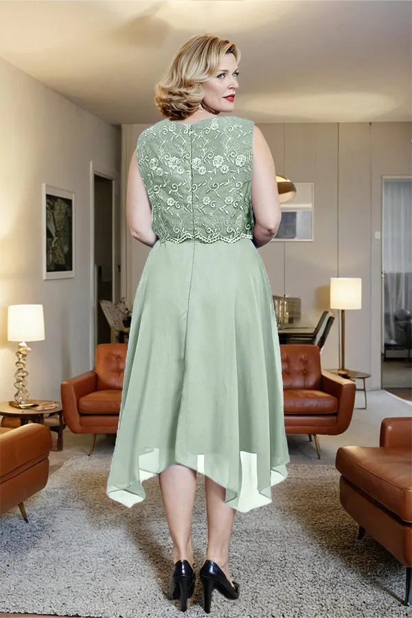Asymmetrical Sleeveless Lace Overlay Chiffon Mother of the Bride Dress