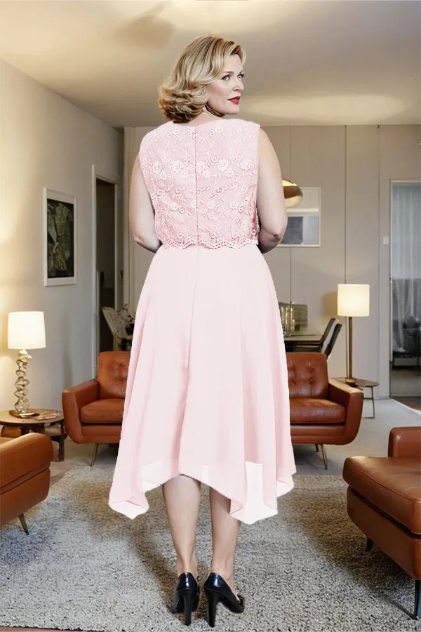 Asymmetrical Sleeveless Lace Overlay Chiffon Mother of the Bride Dress