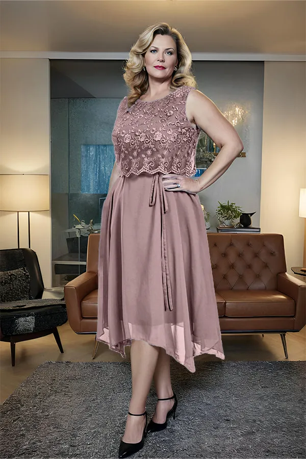 Asymmetrical Sleeveless Lace Overlay Chiffon Mother of the Bride Dress