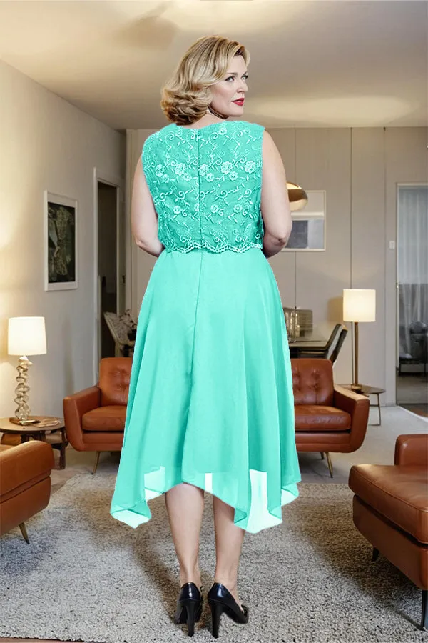Asymmetrical Sleeveless Lace Overlay Chiffon Mother of the Bride Dress