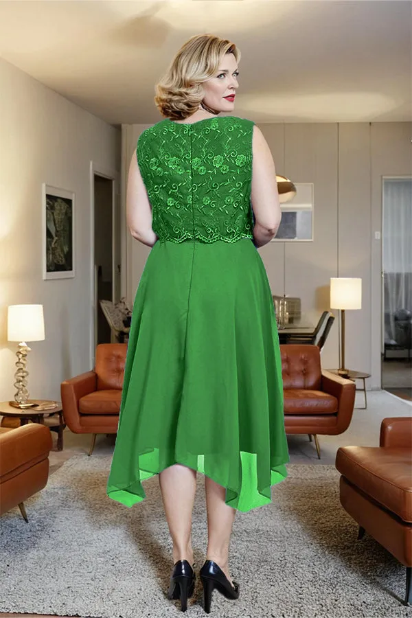 Asymmetrical Sleeveless Lace Overlay Chiffon Mother of the Bride Dress