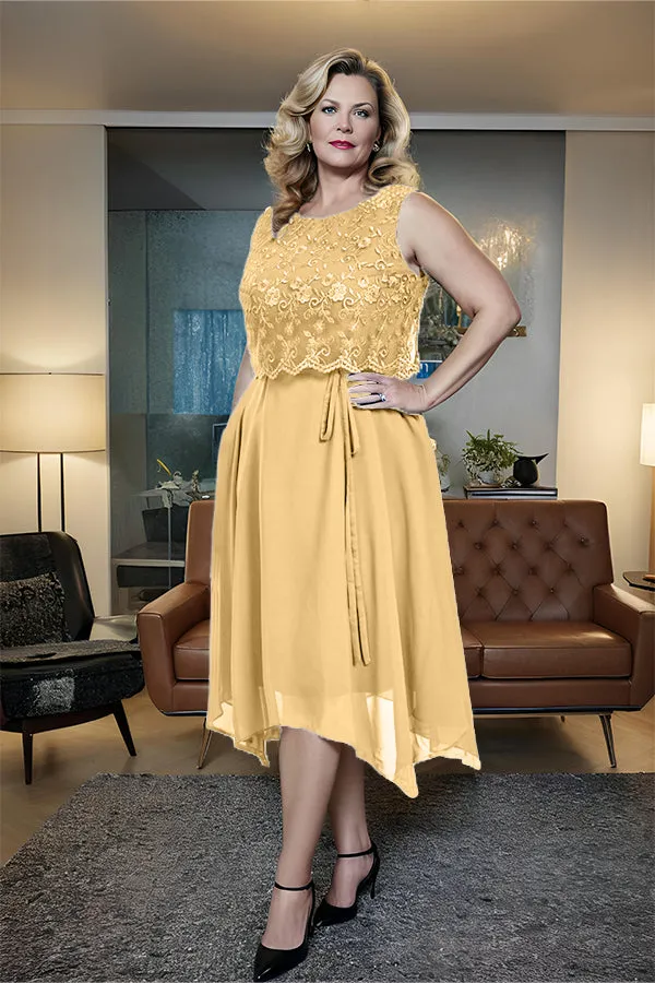 Asymmetrical Sleeveless Lace Overlay Chiffon Mother of the Bride Dress