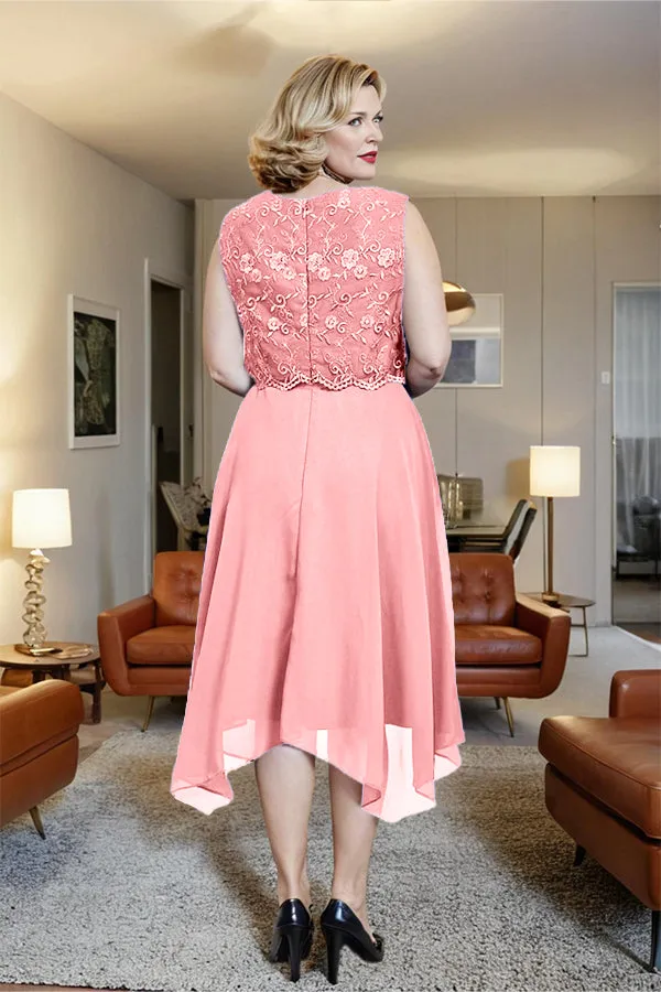 Asymmetrical Sleeveless Lace Overlay Chiffon Mother of the Bride Dress