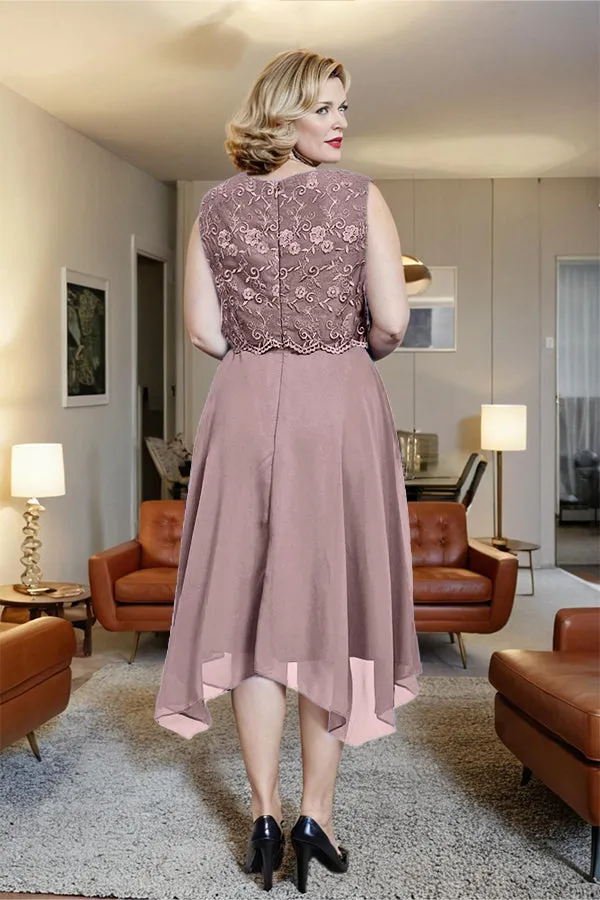 Asymmetrical Sleeveless Lace Overlay Chiffon Mother of the Bride Dress