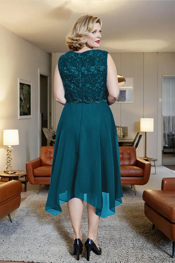 Asymmetrical Sleeveless Lace Overlay Chiffon Mother of the Bride Dress