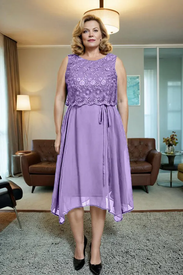 Asymmetrical Sleeveless Lace Overlay Chiffon Mother of the Bride Dress