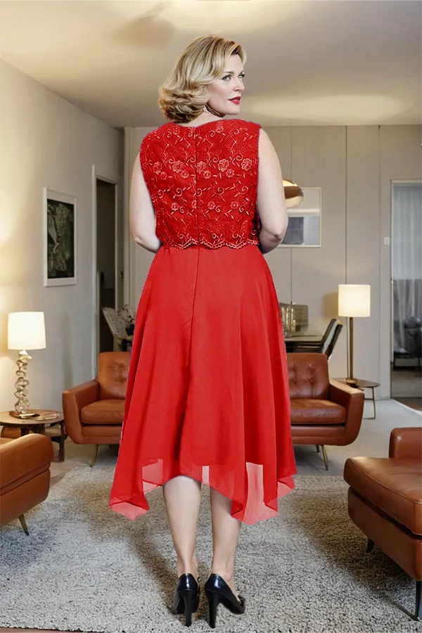 Asymmetrical Sleeveless Lace Overlay Chiffon Mother of the Bride Dress