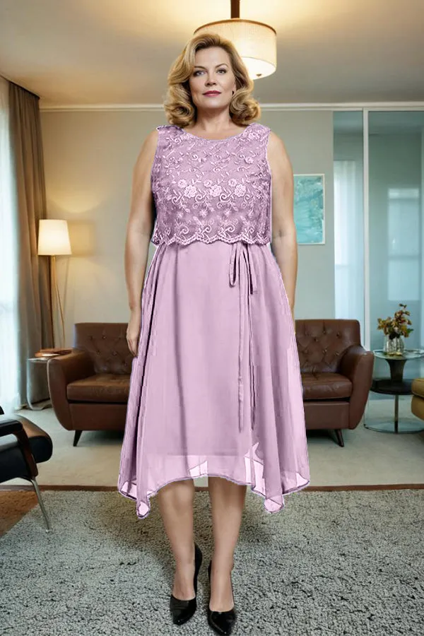 Asymmetrical Sleeveless Lace Overlay Chiffon Mother of the Bride Dress