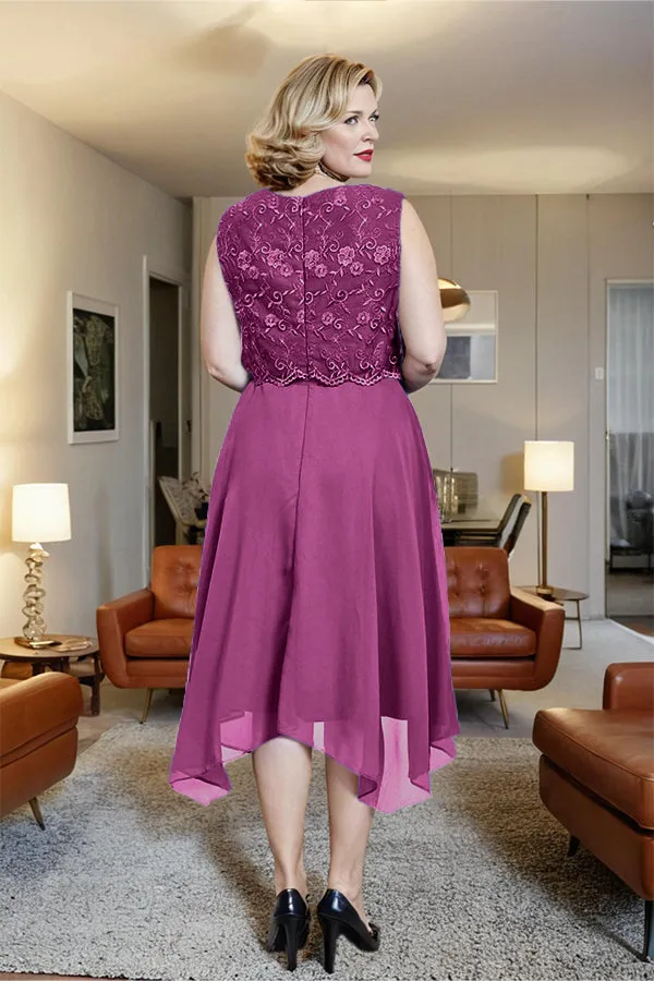 Asymmetrical Sleeveless Lace Overlay Chiffon Mother of the Bride Dress