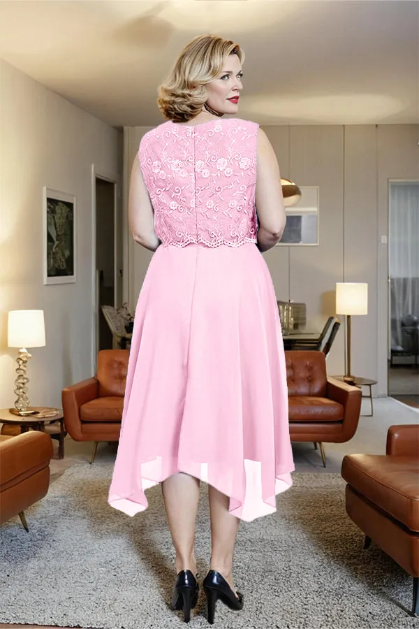 Asymmetrical Sleeveless Lace Overlay Chiffon Mother of the Bride Dress