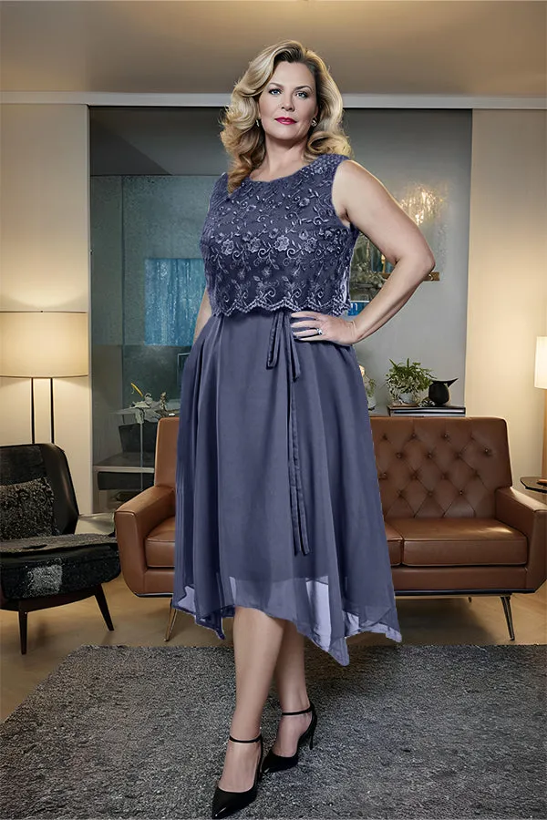 Asymmetrical Sleeveless Lace Overlay Chiffon Mother of the Bride Dress