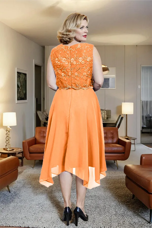 Asymmetrical Sleeveless Lace Overlay Chiffon Mother of the Bride Dress