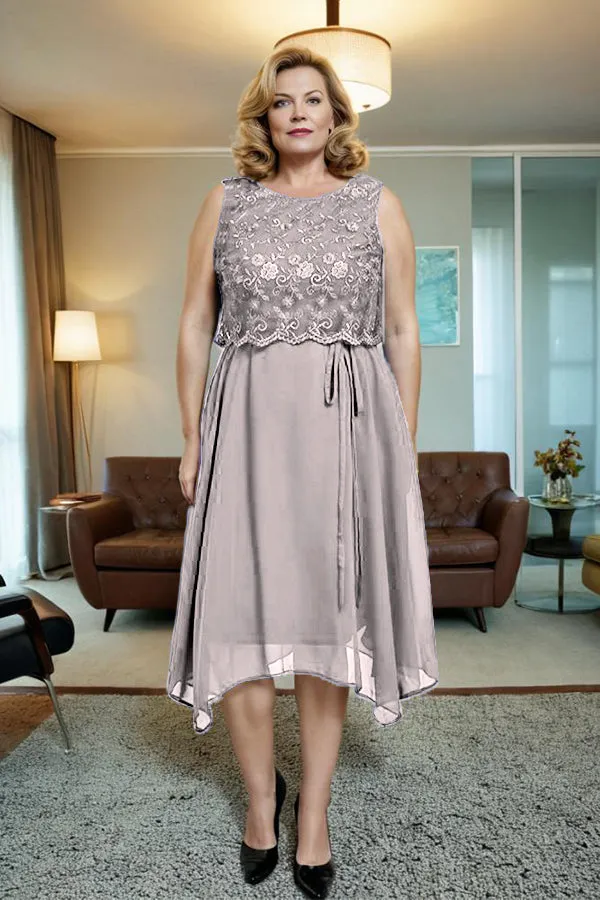 Asymmetrical Sleeveless Lace Overlay Chiffon Mother of the Bride Dress