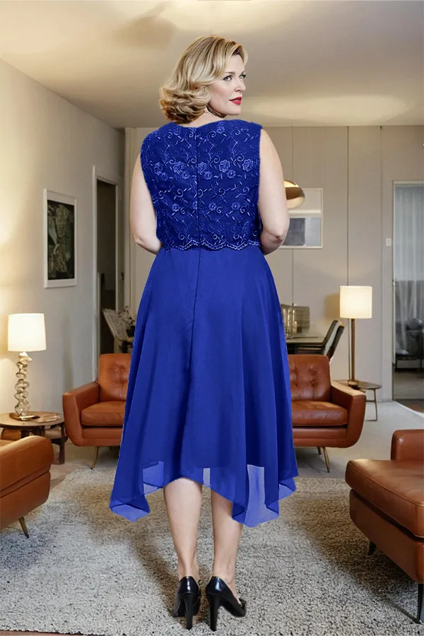 Asymmetrical Sleeveless Lace Overlay Chiffon Mother of the Bride Dress