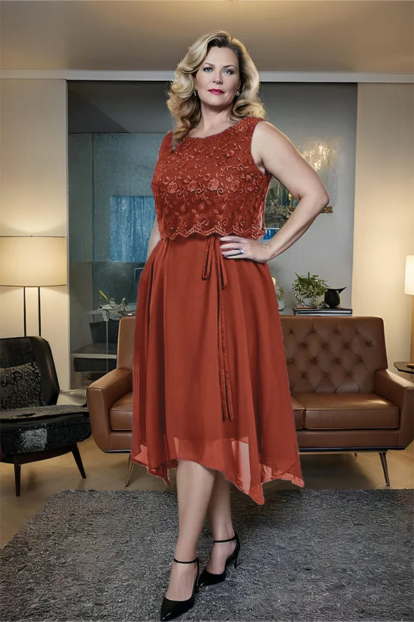 Asymmetrical Sleeveless Lace Overlay Chiffon Mother of the Bride Dress