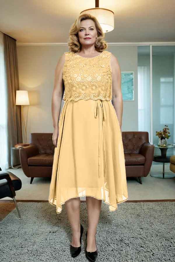 Asymmetrical Sleeveless Lace Overlay Chiffon Mother of the Bride Dress