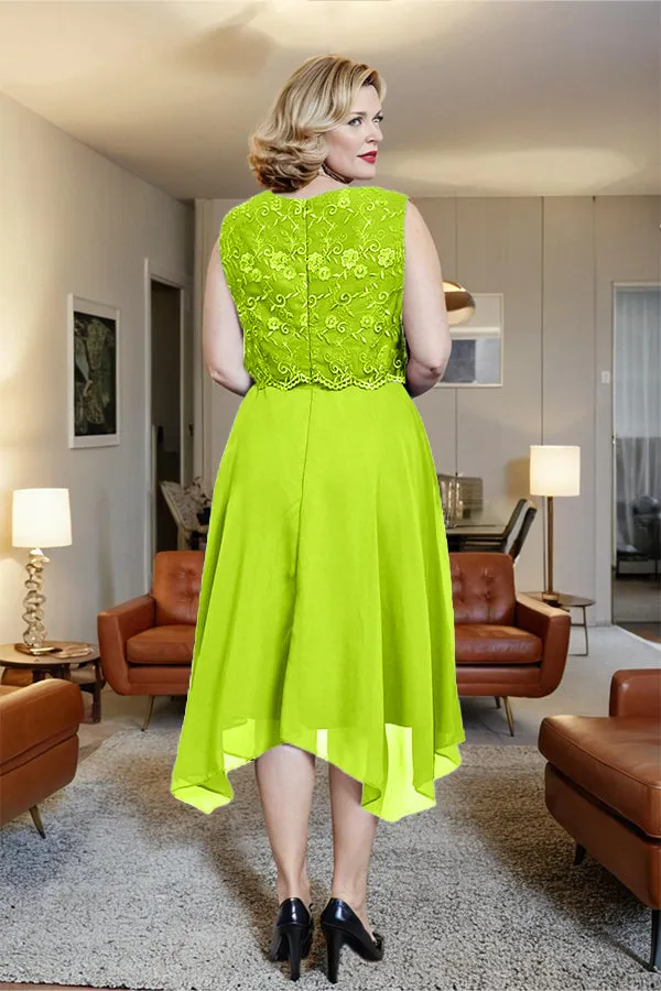 Asymmetrical Sleeveless Lace Overlay Chiffon Mother of the Bride Dress