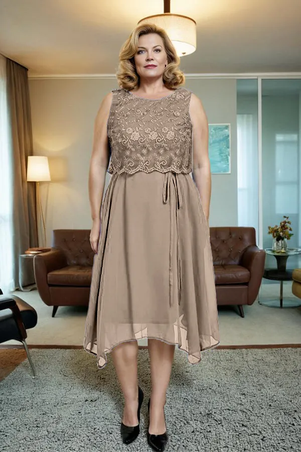 Asymmetrical Sleeveless Lace Overlay Chiffon Mother of the Bride Dress