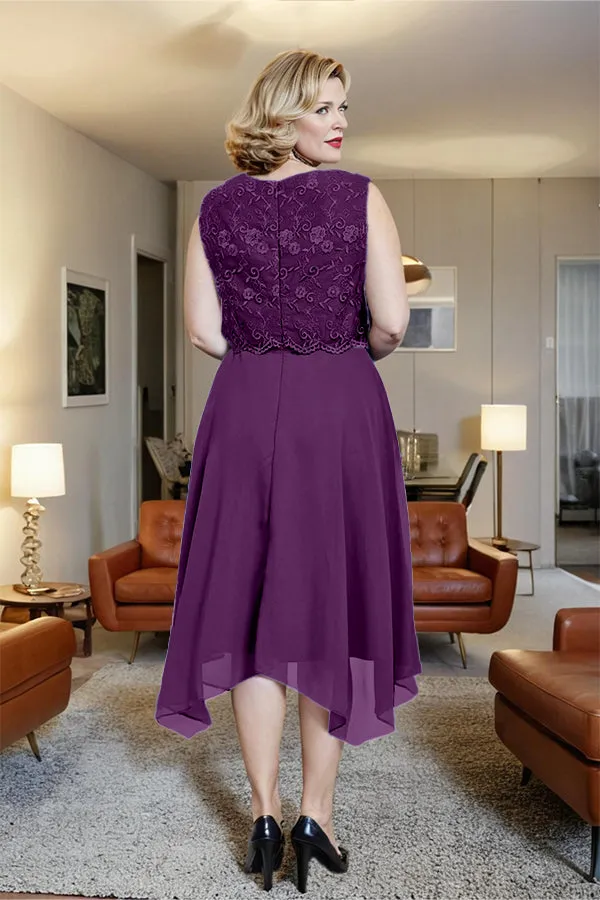 Asymmetrical Sleeveless Lace Overlay Chiffon Mother of the Bride Dress