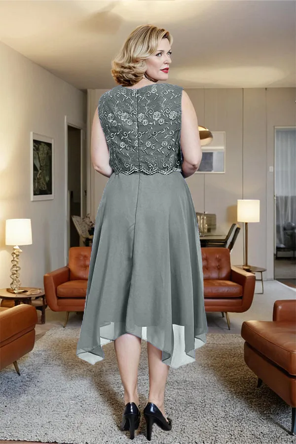 Asymmetrical Sleeveless Lace Overlay Chiffon Mother of the Bride Dress
