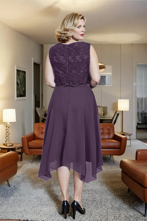 Asymmetrical Sleeveless Lace Overlay Chiffon Mother of the Bride Dress
