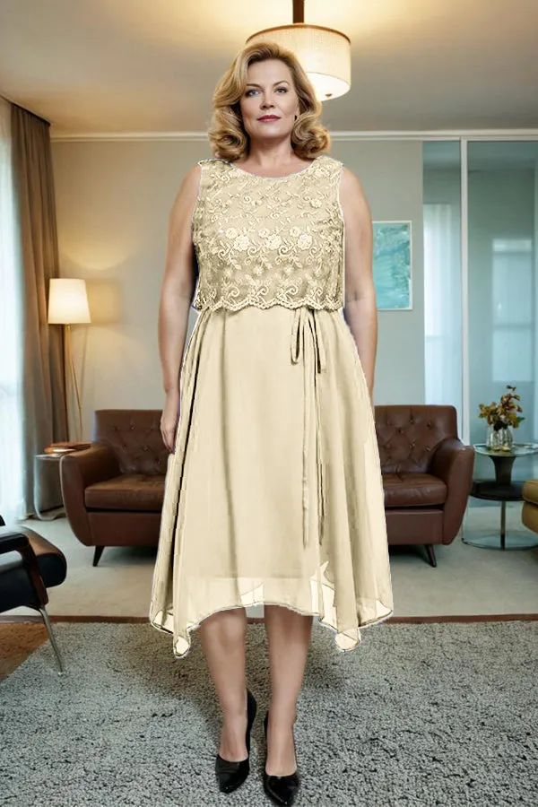 Asymmetrical Sleeveless Lace Overlay Chiffon Mother of the Bride Dress