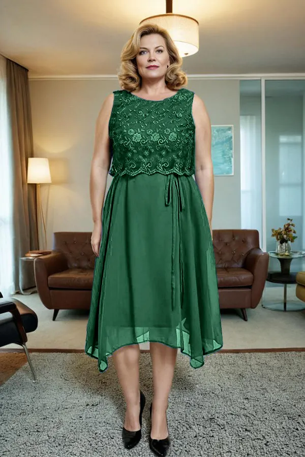 Asymmetrical Sleeveless Lace Overlay Chiffon Mother of the Bride Dress