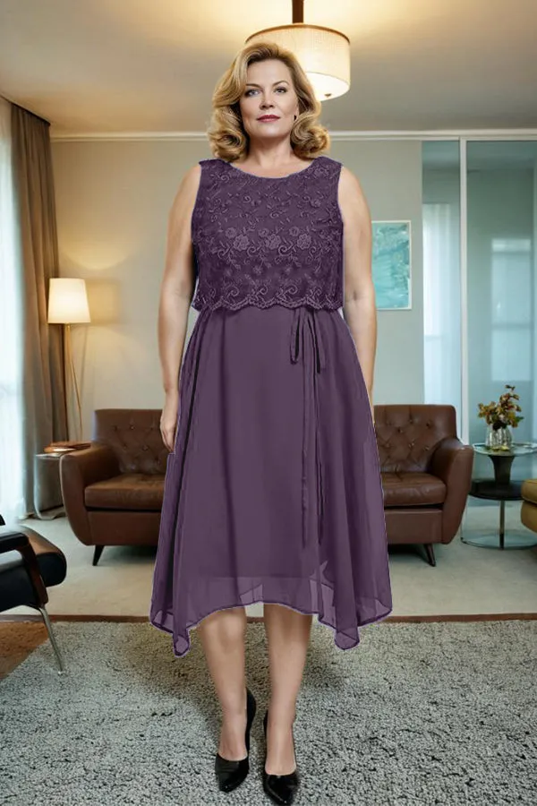 Asymmetrical Sleeveless Lace Overlay Chiffon Mother of the Bride Dress