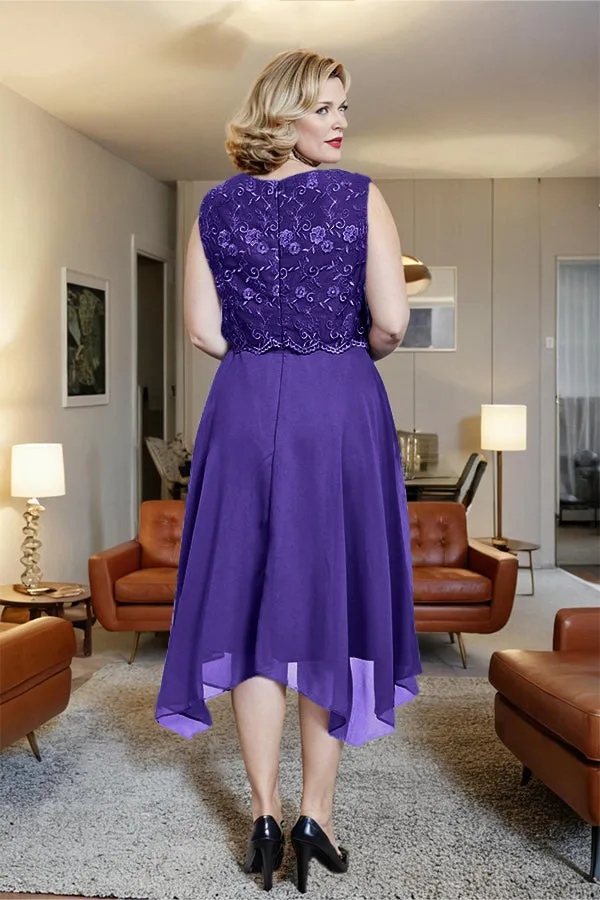 Asymmetrical Sleeveless Lace Overlay Chiffon Mother of the Bride Dress